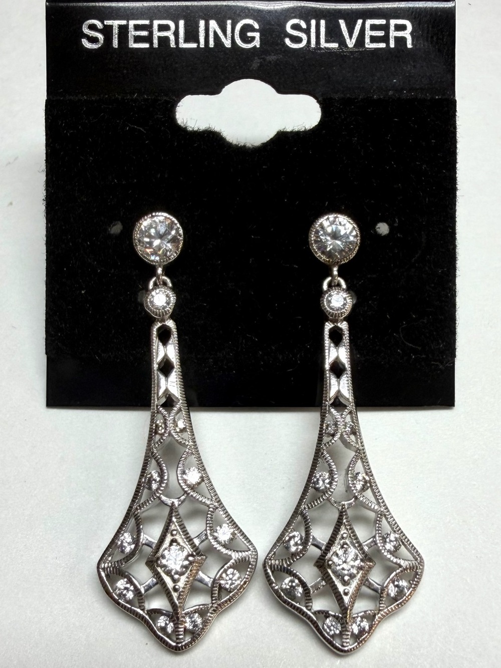 Tacori IV Sterling Silver Cubic Zirconia Art Deco Design Dangle Earrings